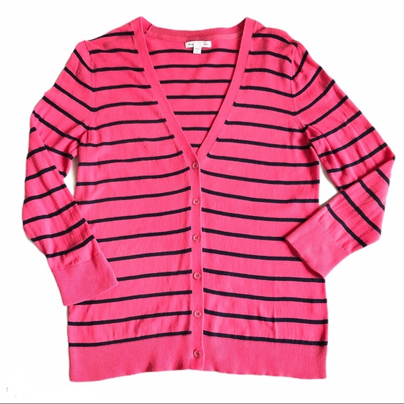 GAP Sweaters - Gap Bright Pink & Navy Striped Cardigan